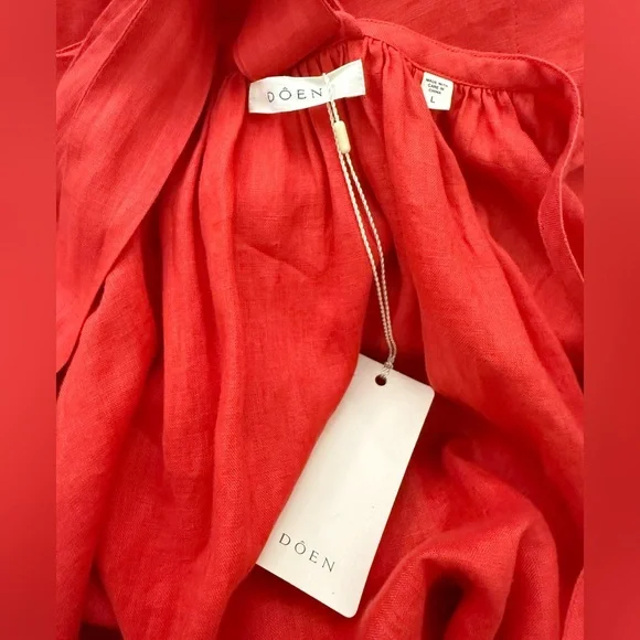 NWT DÔEN Nevita Linen Belted Midi Dress in Scarlett Size L - Picture 11 of 16